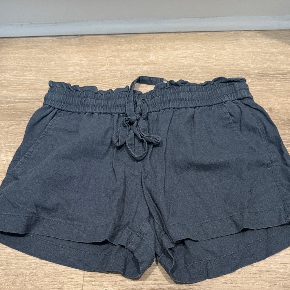LOFT High Waist Blue Linen Ruffle Shorts